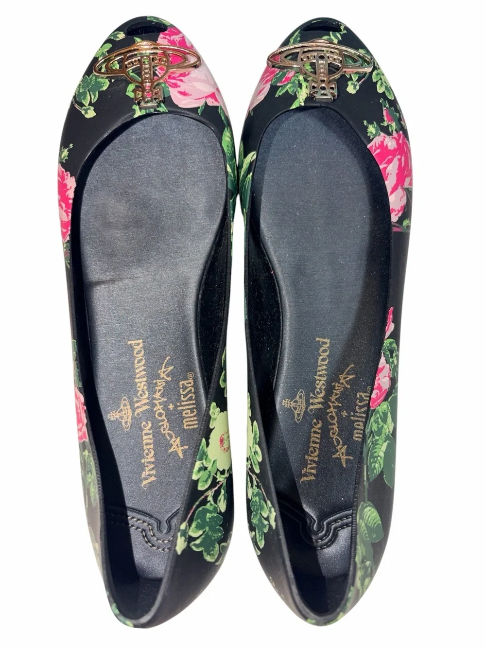 New in Box Vivienne Westwood Anglomania Melissa Roses Floral 9 Black Pink Green